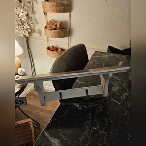 Gray Wall Shelf with Hooks